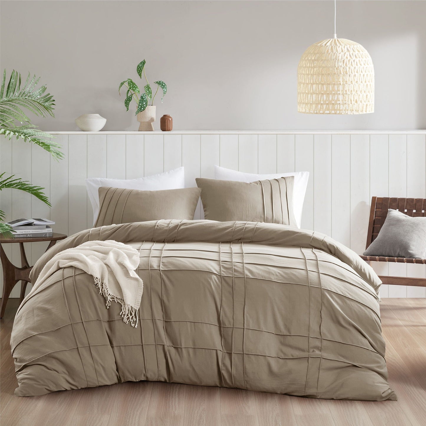 Porter - Queen Soft Washed Pleated Duvet Cover Set - Khaki Super Listing