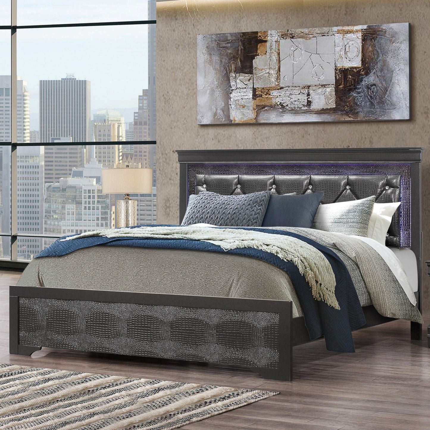 Shaker - Bed With LED Lighting And Crystal Inspired Tufted Headboard Global Furniture USA