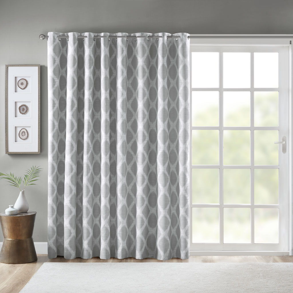 Blakesly - Printed Ikat Blackout Patio Curtain - Gray SunSmart