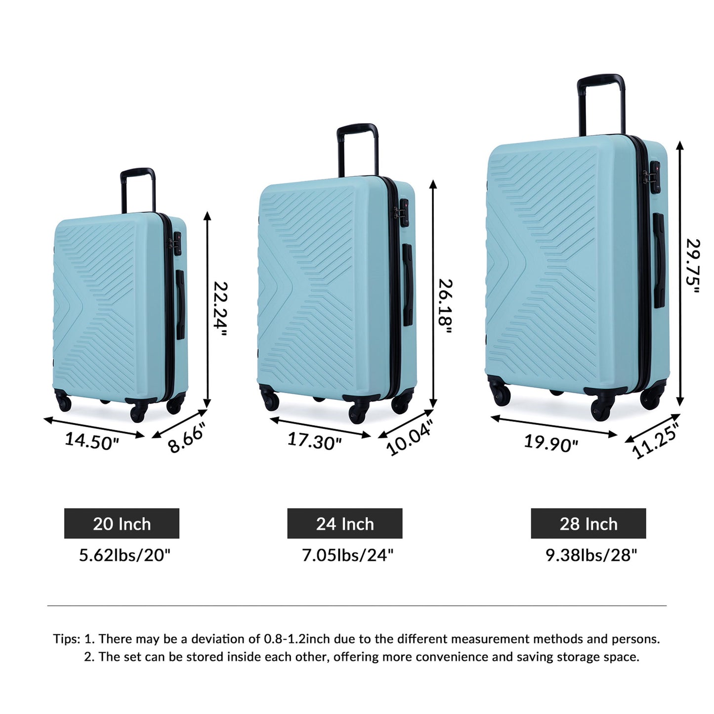 3 Piece Luggage Sets Lightweight Suitcase With Two Hooks, Spinner Wheels, Tsa Lock, Durable Hard Shell Daily Nest