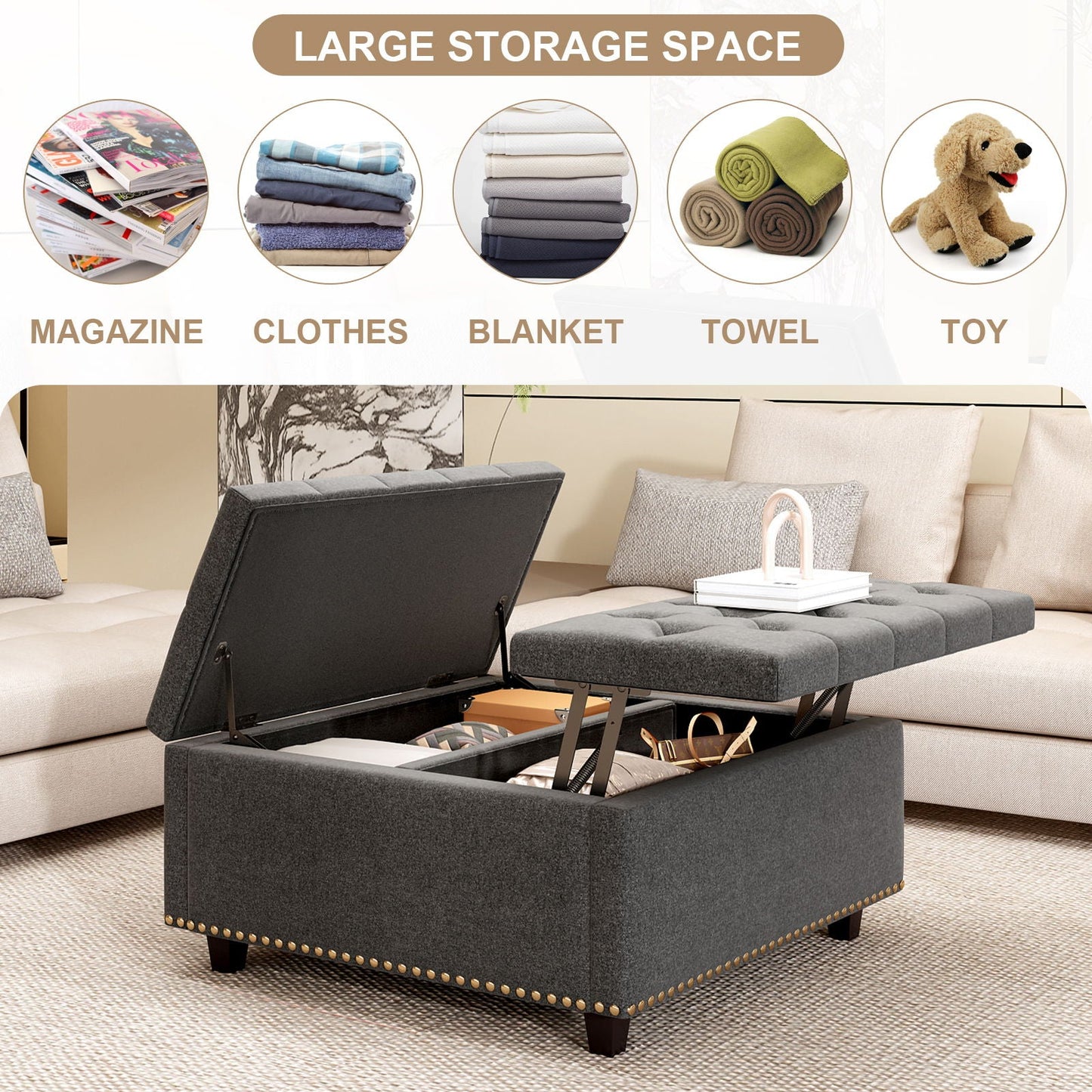 Large Square Storage Ottoman With 2 Storage Doors Home Essentials
