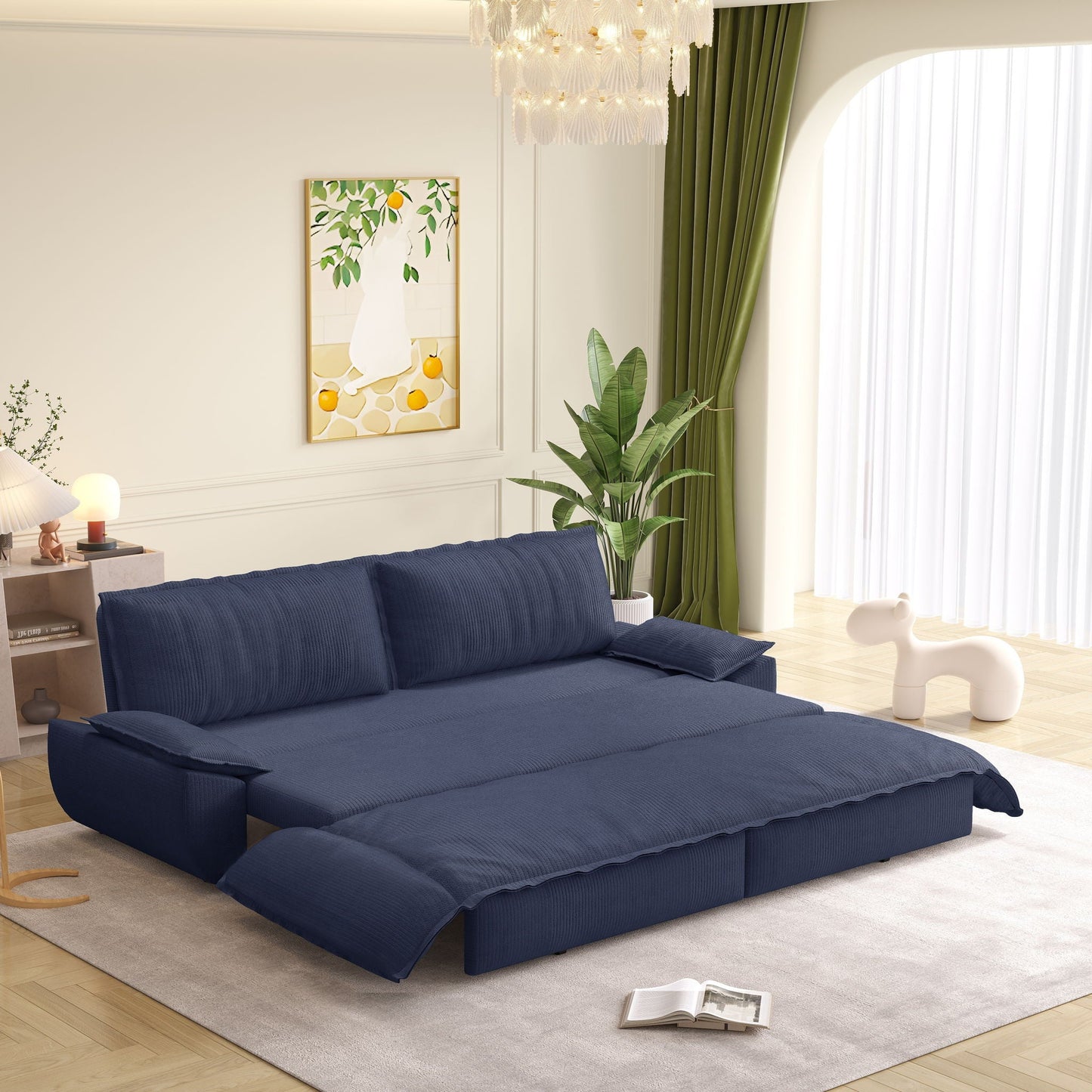 Queen Pull Out 3 In 1 Convertible Sleeper Sofa Bed - Blue Home Essentials