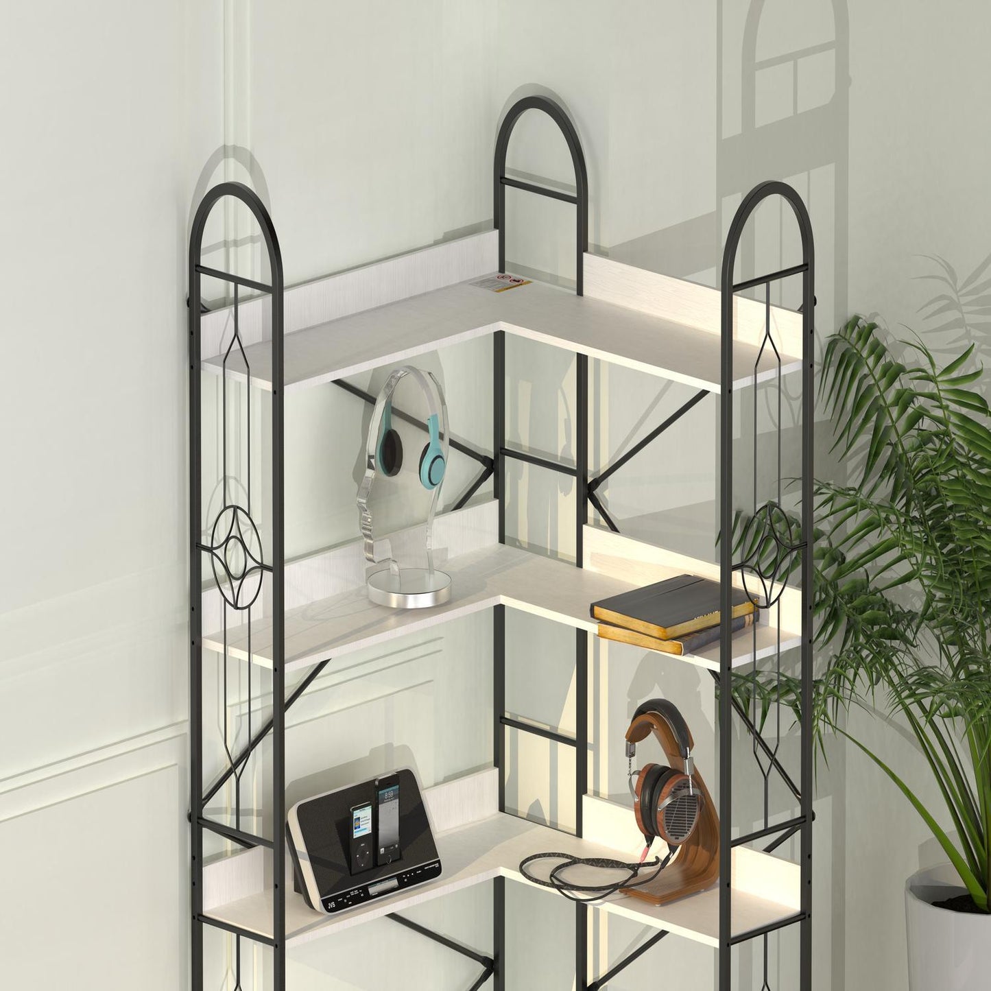 Industrial Style Corner Bookshelf With Thickened Iron Frame Home Essentials