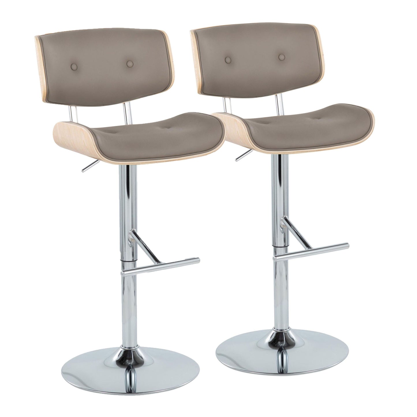 Lombardi - Contemporary Adjustable Barstool With Swivel With Straight T Footrest (Set of 2) Lumi Source
