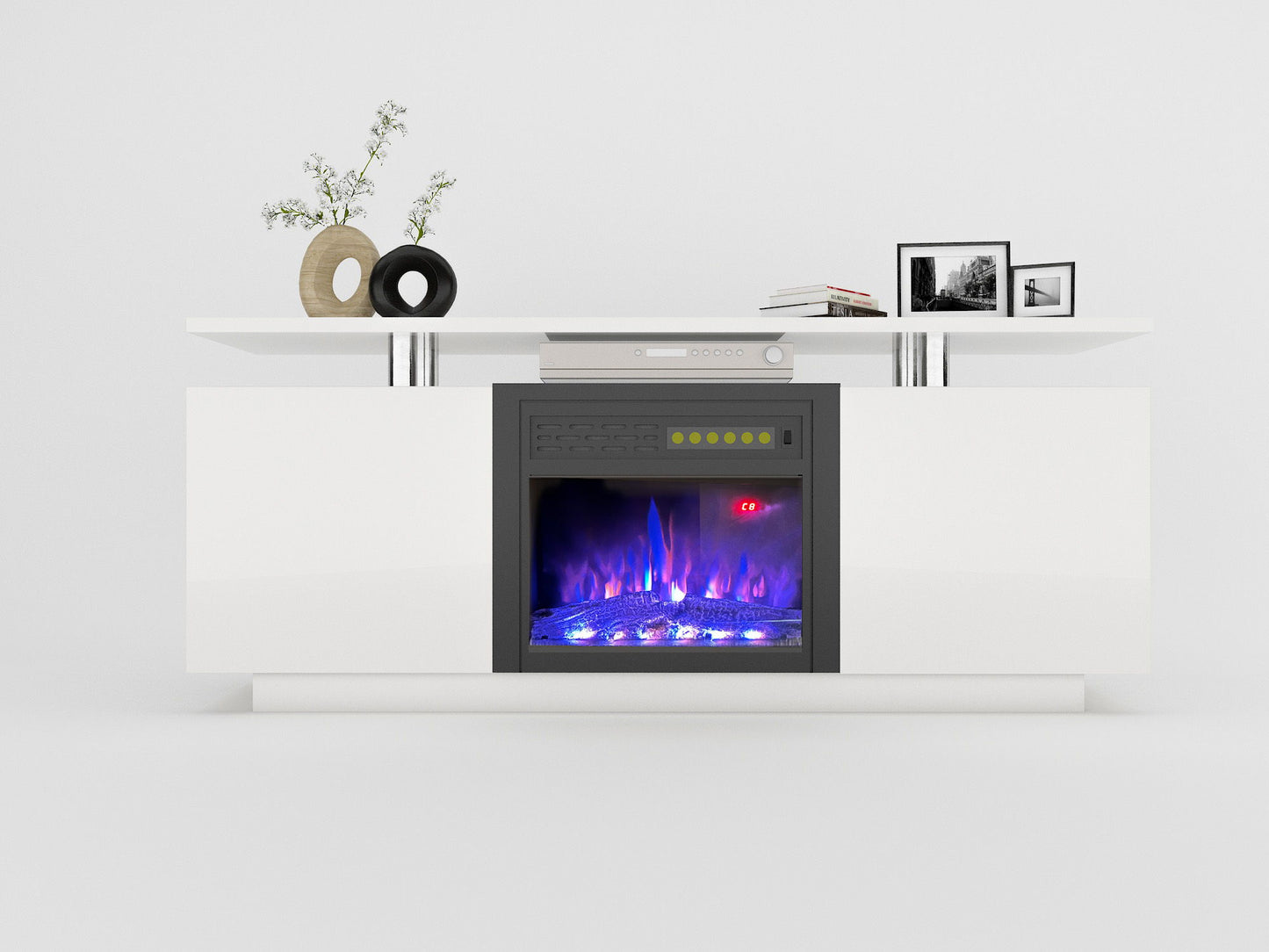 TV Cabinet, TV Unit With Fireplace, Have Heat And Flame Color Changes - White Home Essentials