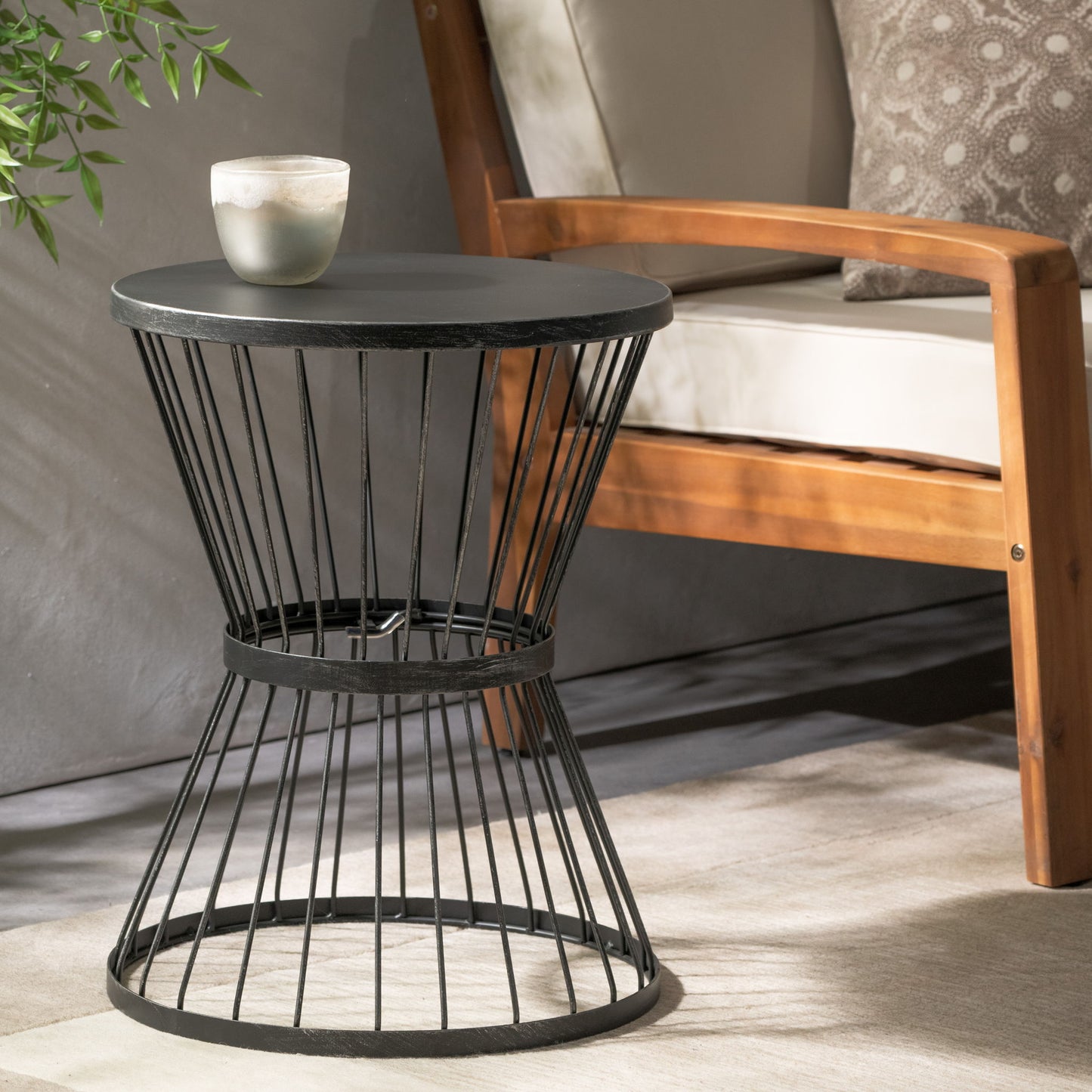 Lassen - Modern Outdoor Side Table With Hourglass Design Noble House