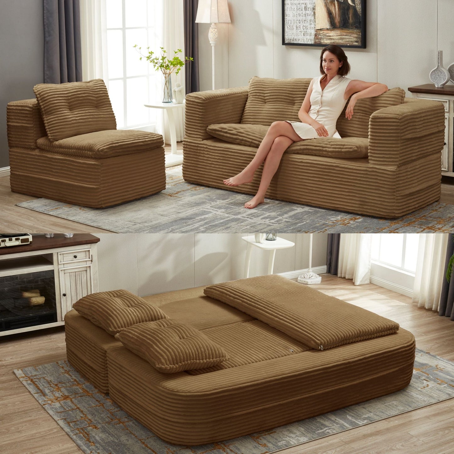 Multi Functional Sectional Sofa Bed With Independent Chaise Lounge And Functional Blanket