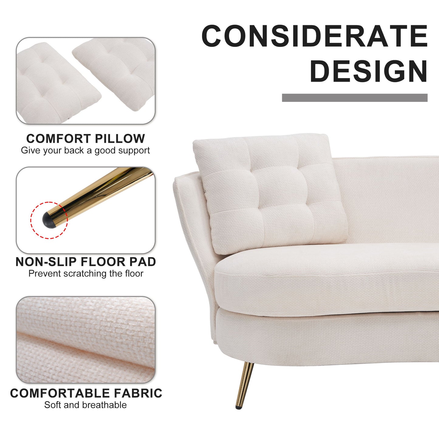 Loveseat Sofa, Upholstered Couch With Metal Legs