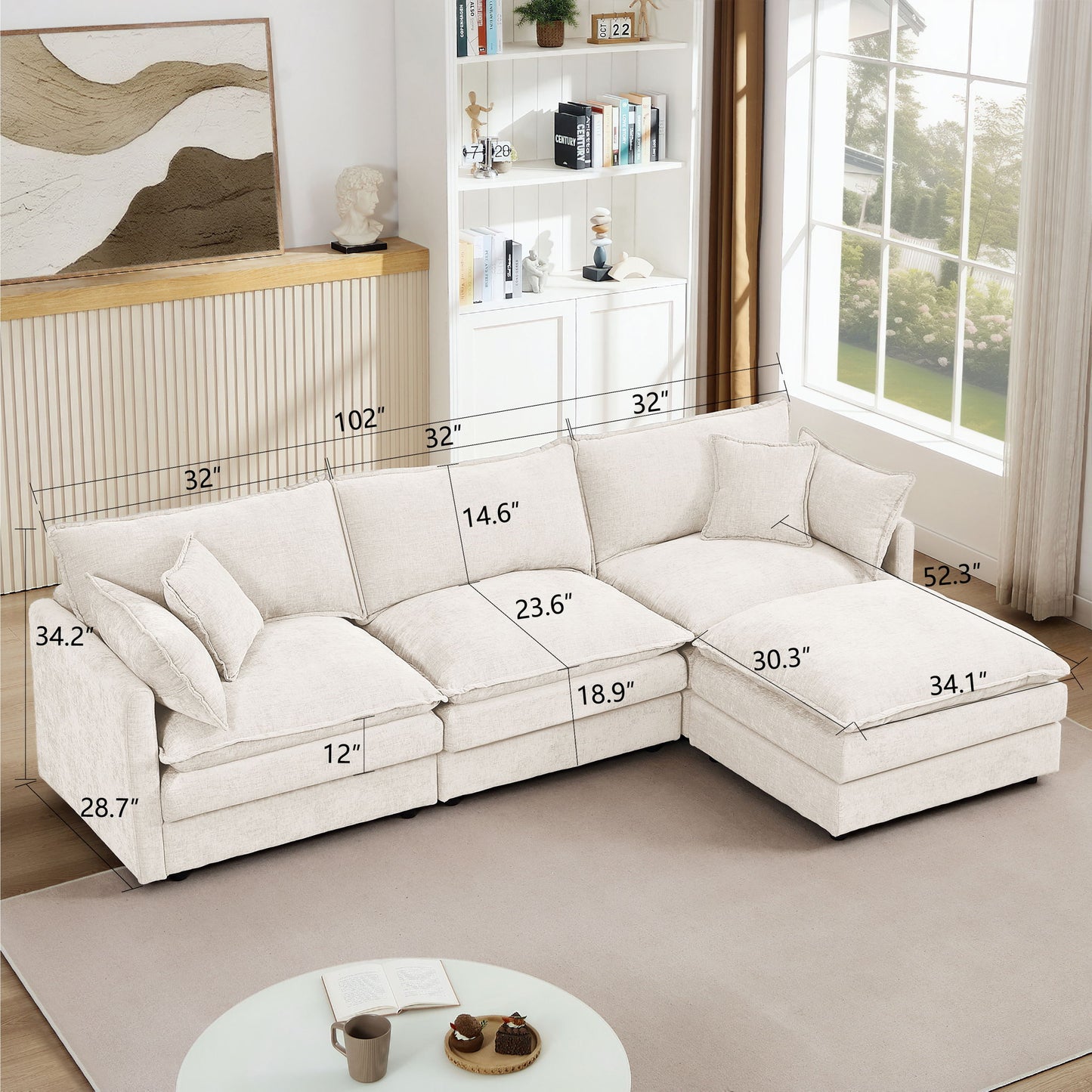 Contemporary Modular Sectional Sofa Set With Movable Ottoman Home Essentials