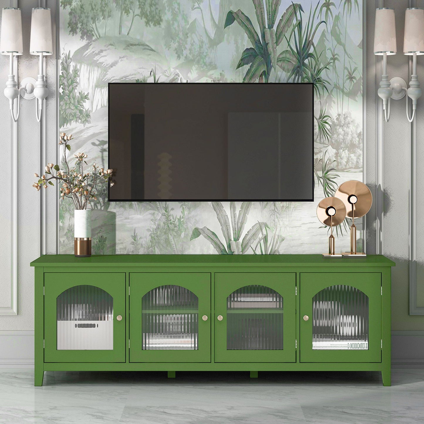 StylishTVcabinet Entertainment CenterTV Stand, TVconsoletable, Media Console, Solidwood Frame, Changhong Glass Door, Metal Handle Home Essentials