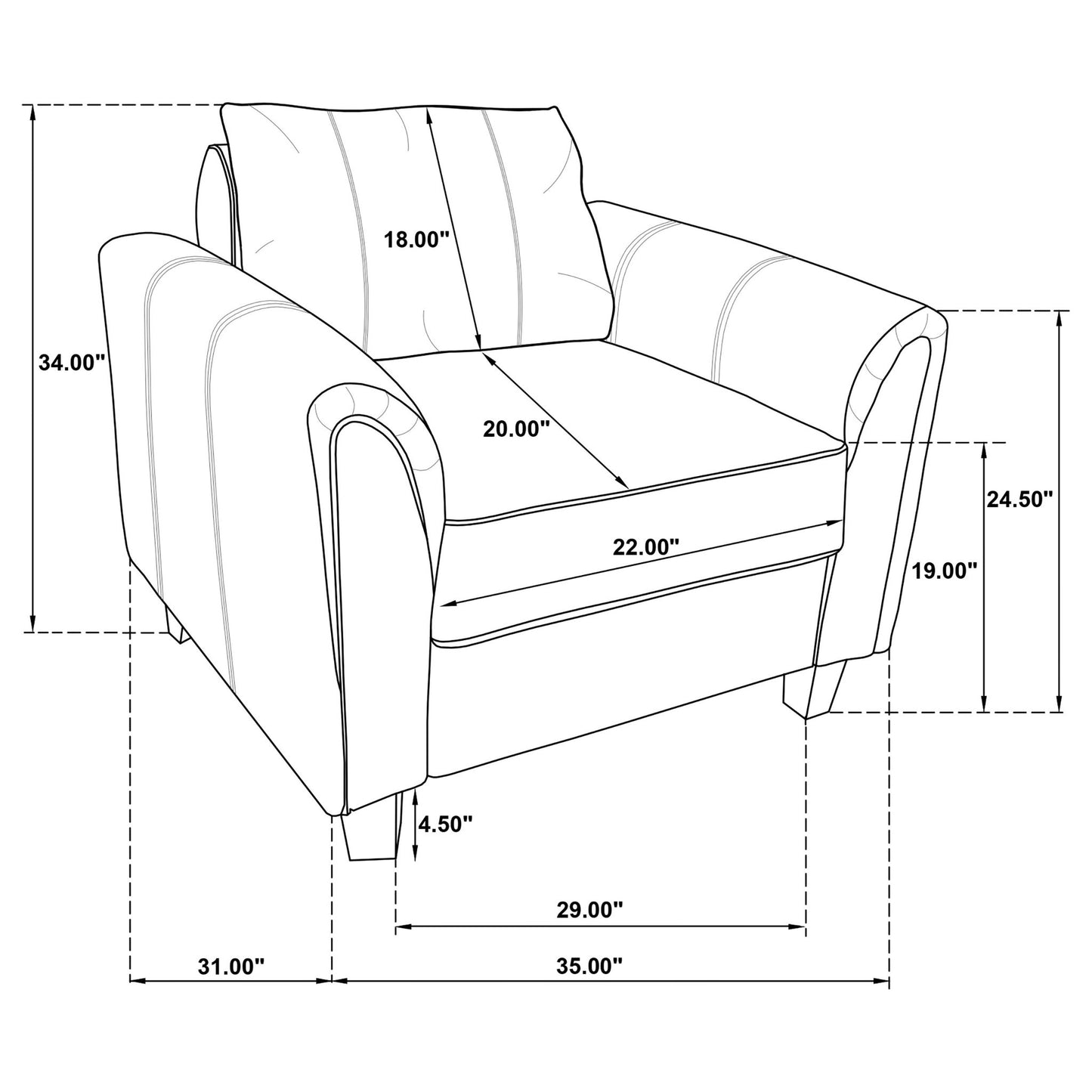 Dixon - Upholstered Rolled Arm Accent Chair - Gray Furniture Max
