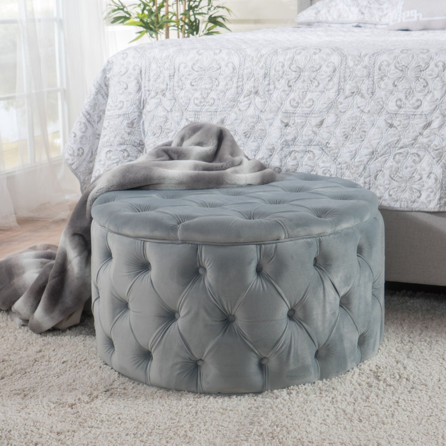 Modern Glam Ottoman Velvet Noble House