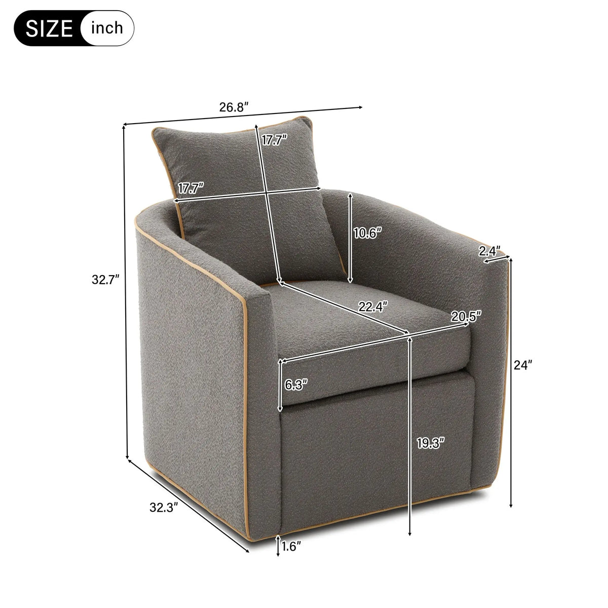Swivel Accent Chair, Rotating Base, For Living Room Noble House