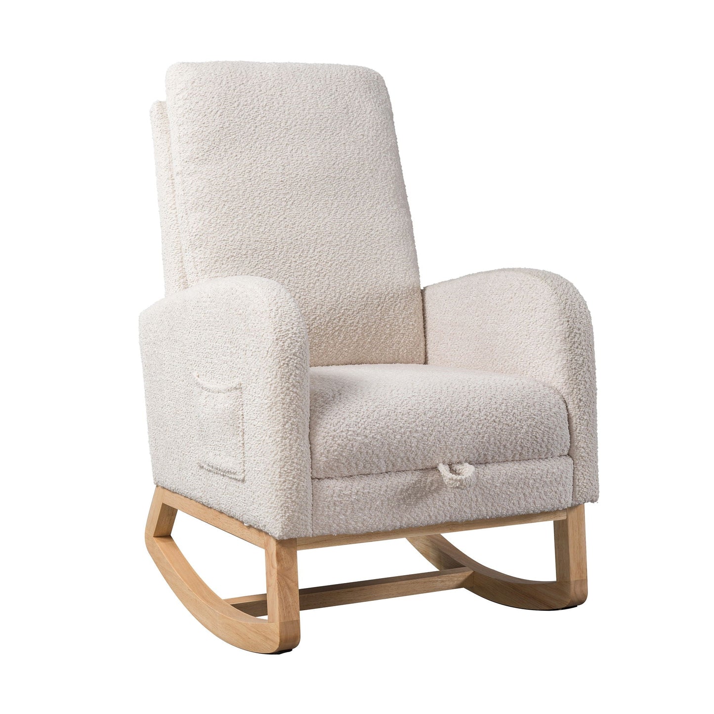 High Back Glider Rocking Chair With Retractable Footrest And Rubber Wood Legs Home Essentials