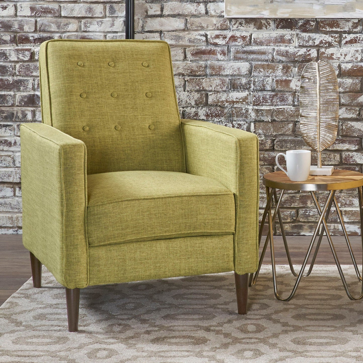 Mid-Century Modern Recliner With Button Tufted Waffle Stitch Noble House