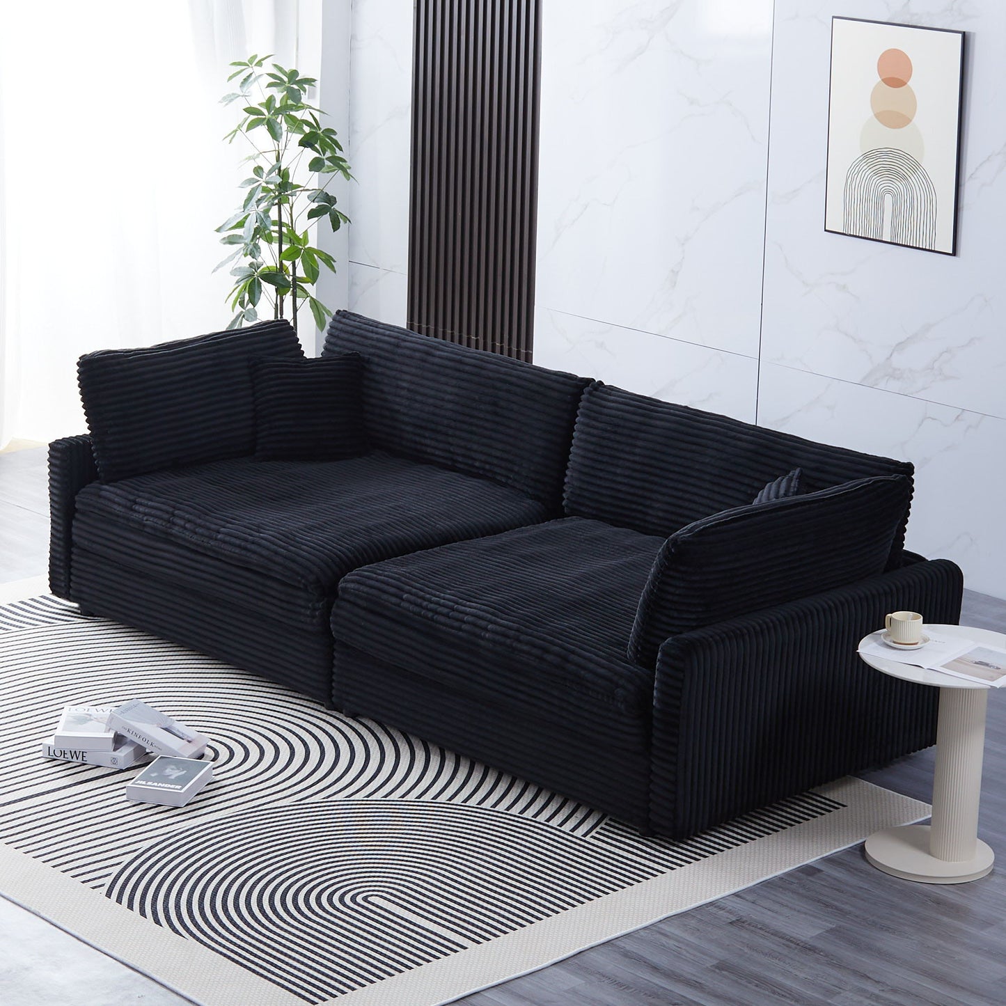 Elegant Corduroy Sofa With Throw Pillows And Backrests Home Essentials