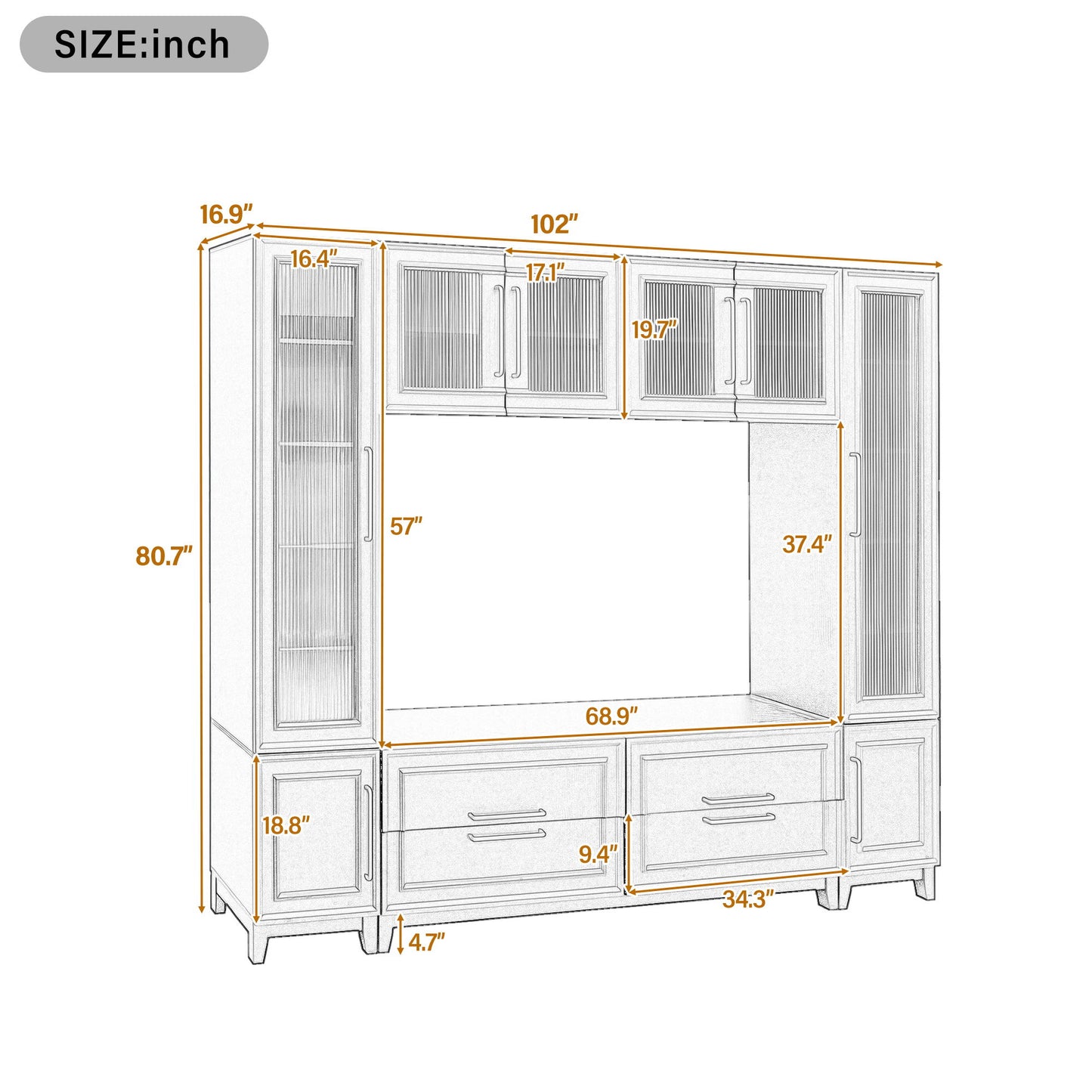 Wall Unit Entertainment Center With Glass Doors For TVs Up To 75" With Drawers For Living Room - White Hearth and Haven