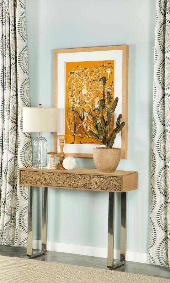 Draco - 2-Drawer Console Table Hand Carved Details - Natural CoasterEveryday