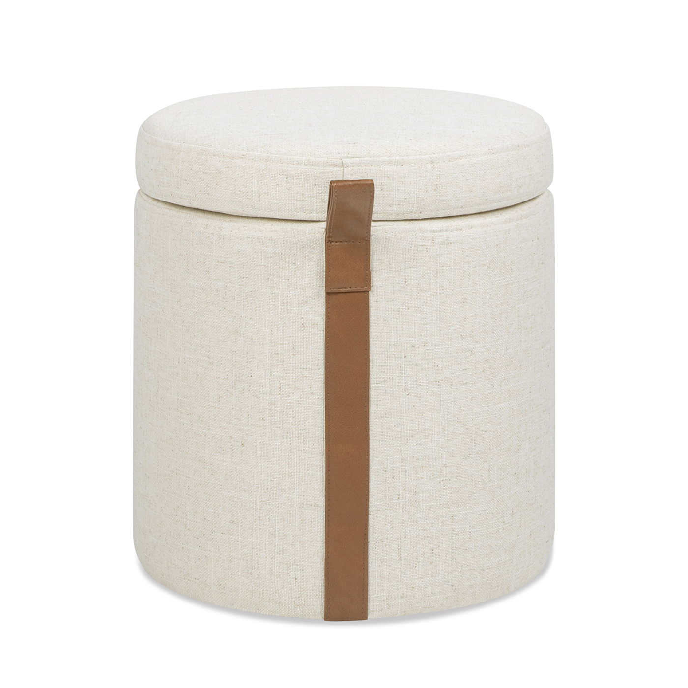 Brandy - Round Upholstered Storage Ottoman With Leather Accent Jennifer Taylor Home