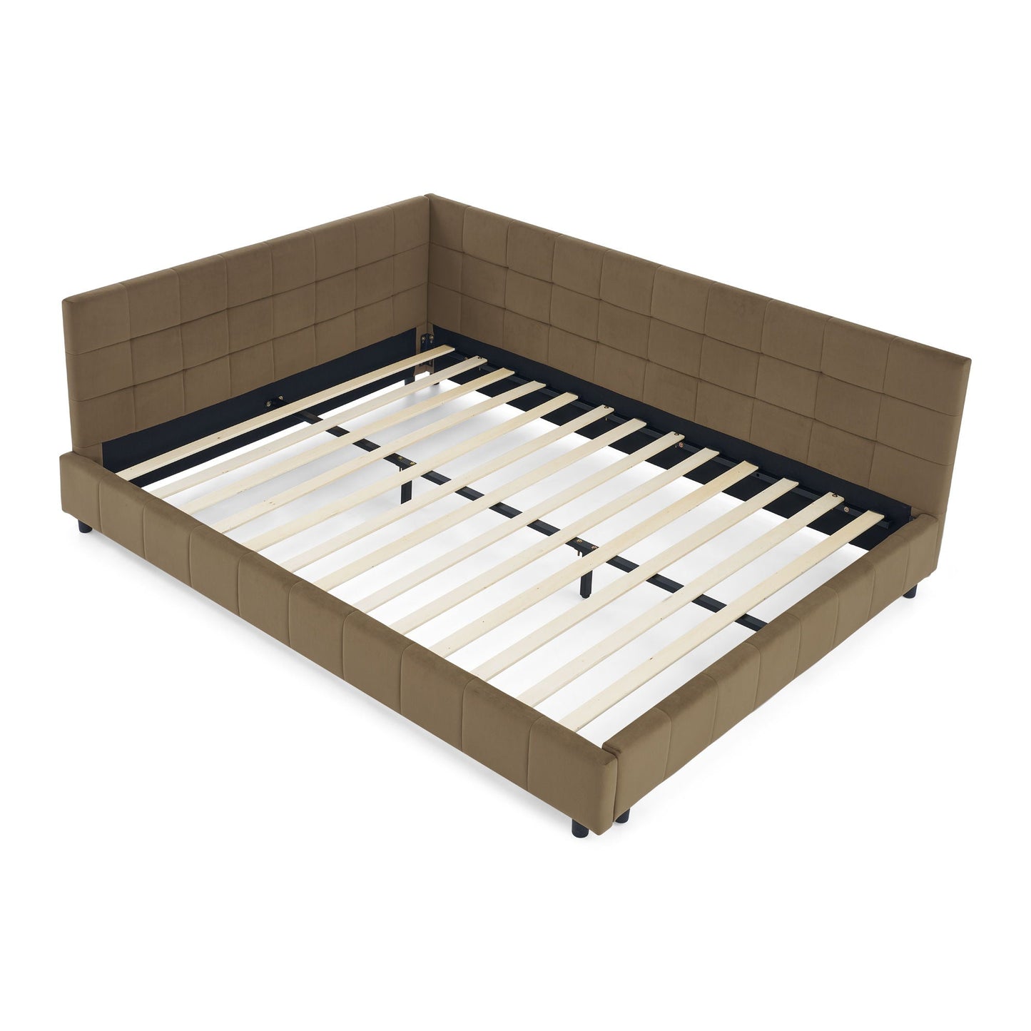 Mid-Century Storage Upholstered Tufted Bed Frame With Backrest And Armrests Home Essentials