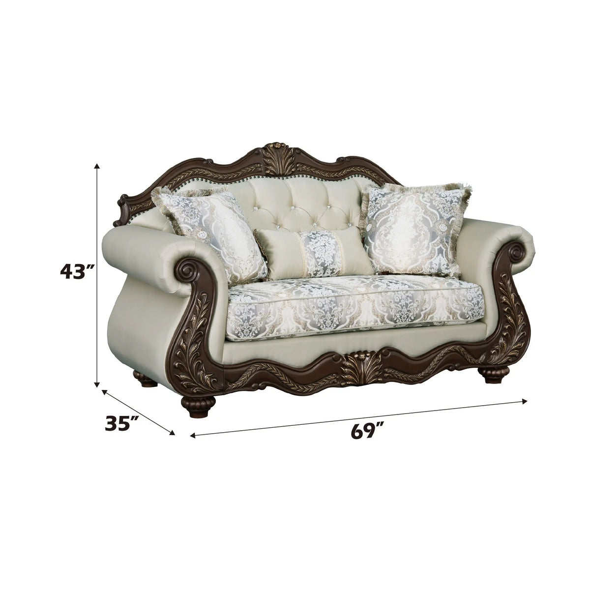 Pierce - Loveseat With 3 Pillows - Beige / Cherry Acme