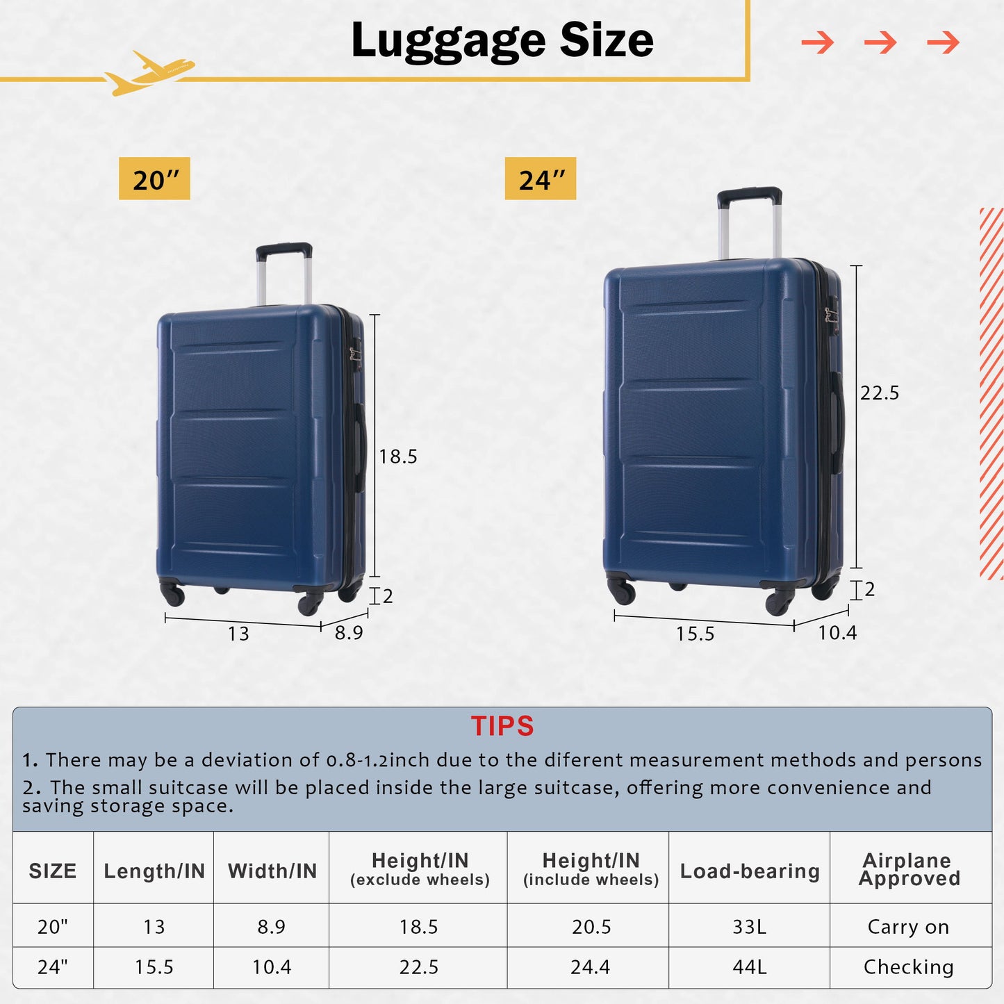 2 Piece Luggage Set With Bags Expanable Spinner Wheels ABS Lightweight Suitcase With Tsa Lock 20" / 24" Daily Nest
