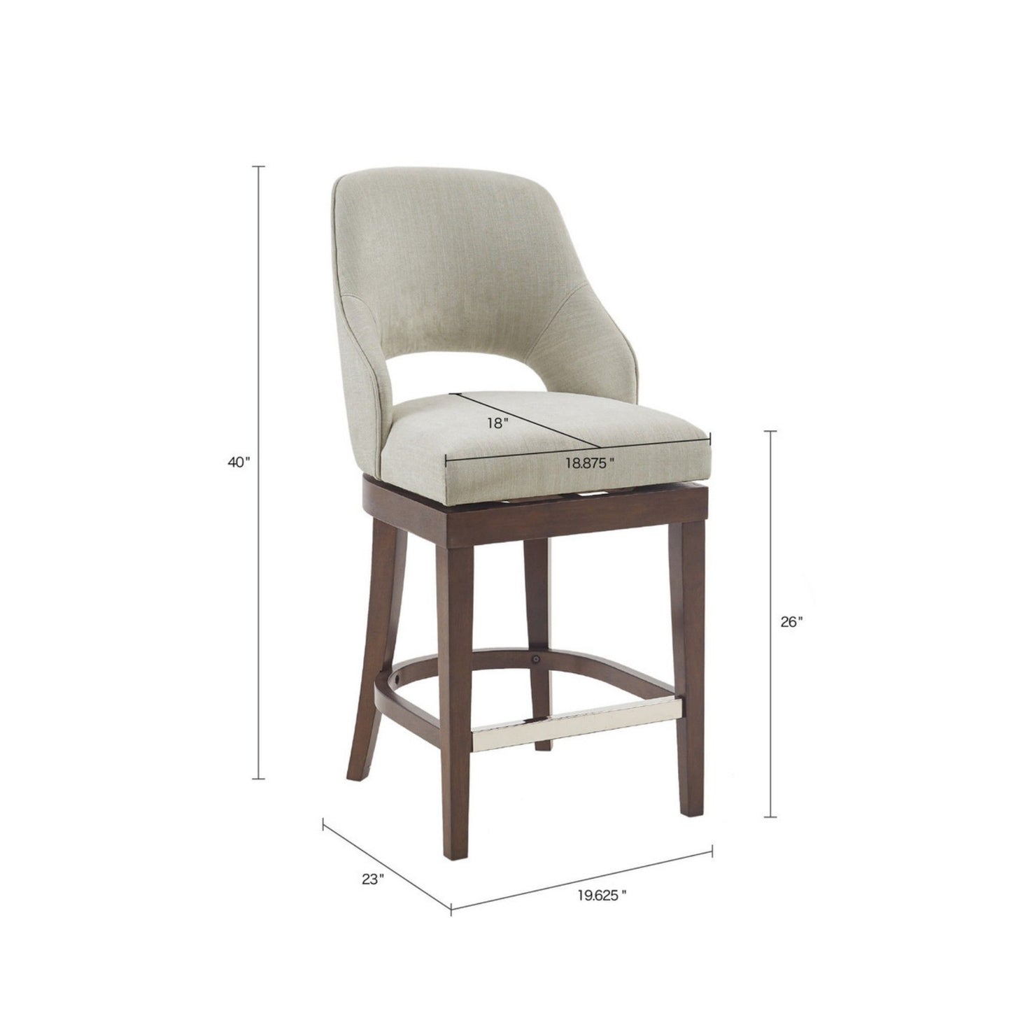 Counter Stool With Swivel Seat, Upholstery And Solid Wood Legs - Cream JLA