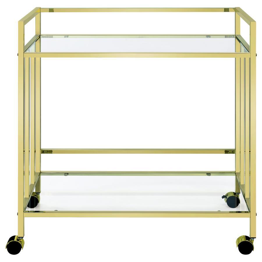 Cara - 2-tier Rectangular Glass Shelf Metal Bar Cart CoasterEssence