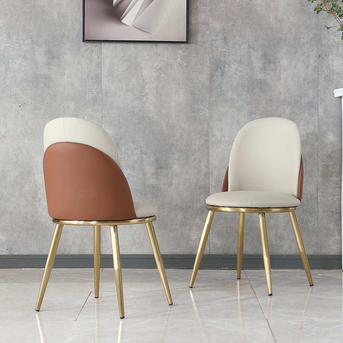 Modern Dining Chairs (Set of 2) With Gold Metal Legs - Beige Home Essentials