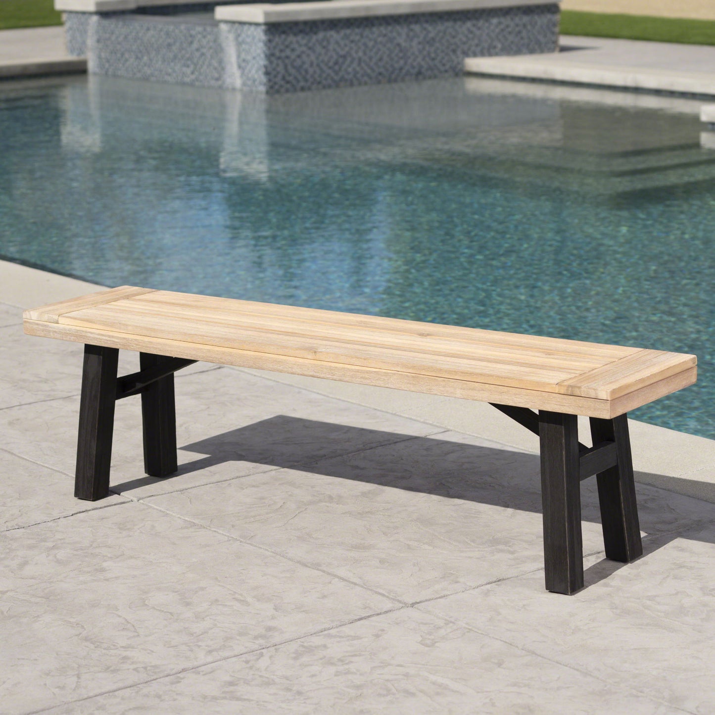 Outdoor Bench With Slat Panel Design And Acacia Wood Frame Noble House