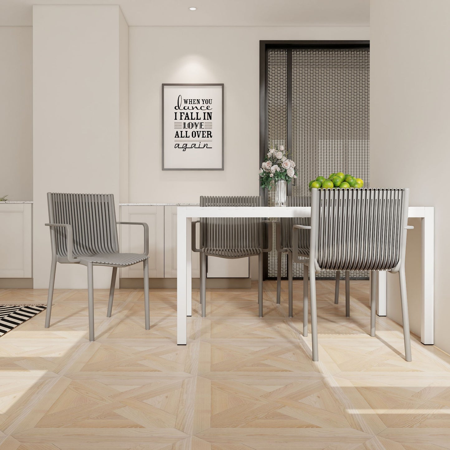 4 Piece Stackable Single Chairs With Vertical Stripe Design For All Weather Home Essentials