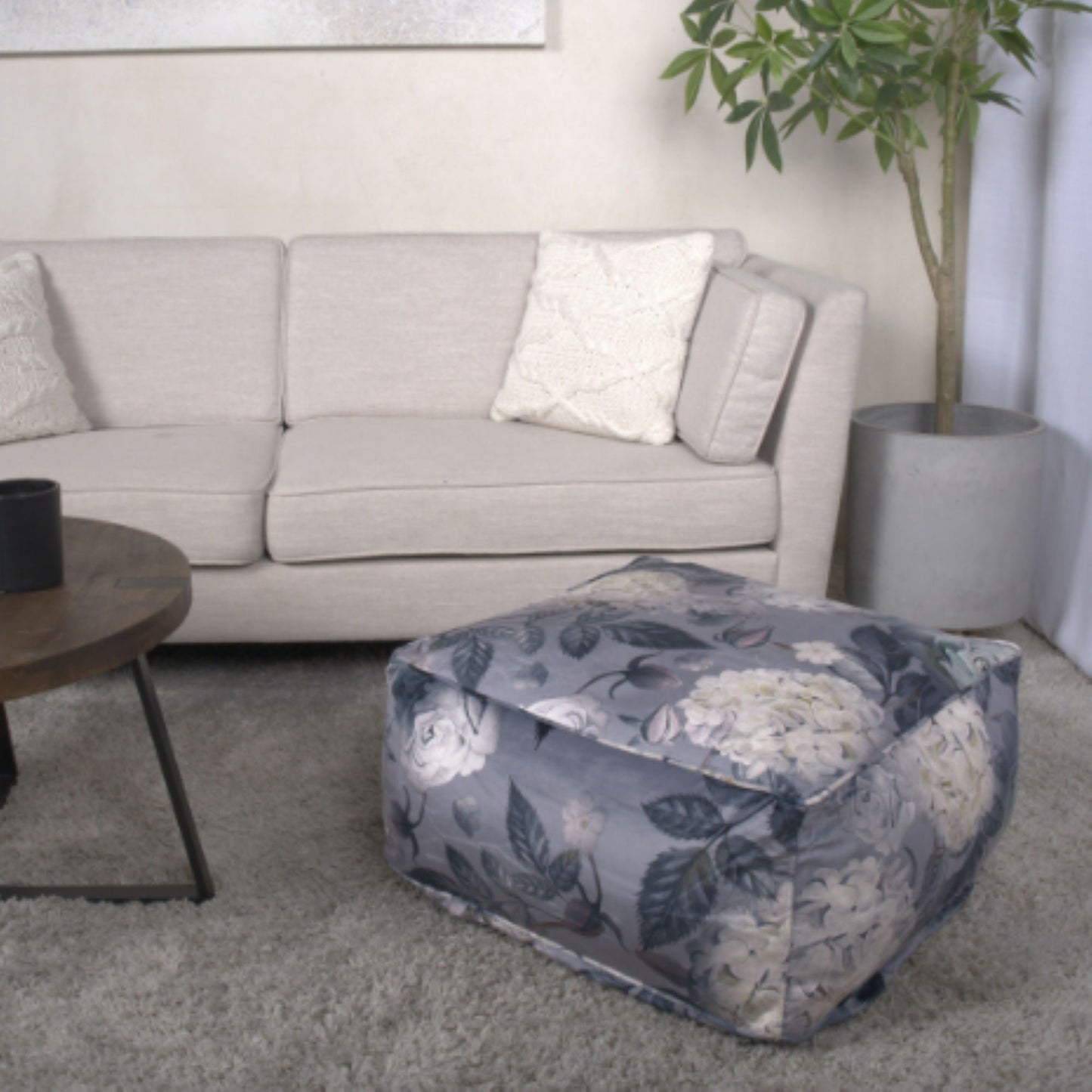 Hazel - Large Square Pouf With Flower Print Home Essentials
