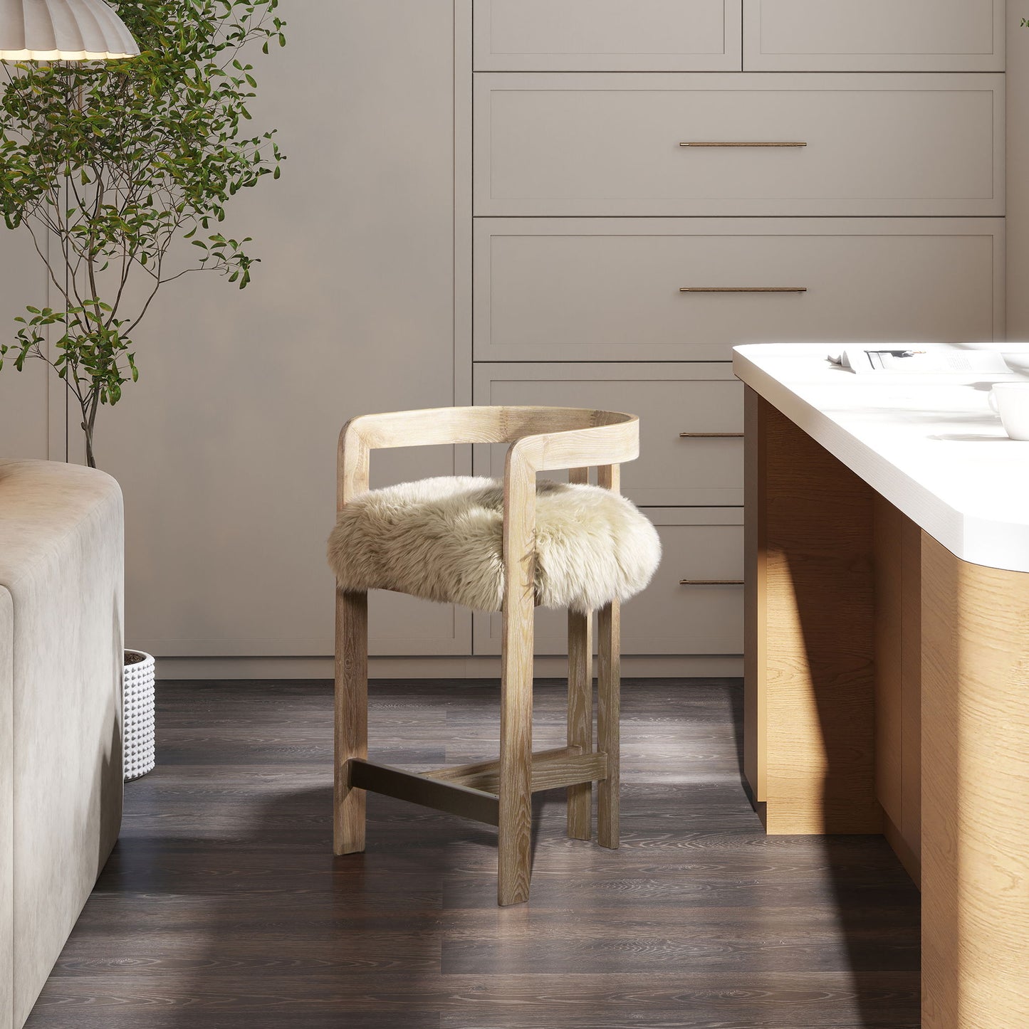 Millwick - Low Back Genuine Fur Counter Stool - Natural Blonde Jennifer Taylor Home