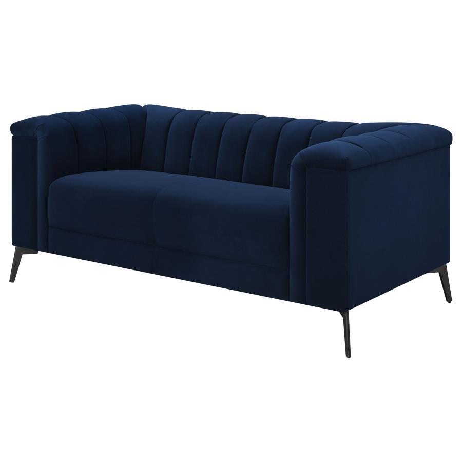 Chalet - Upholstered Tuxedo Arm Tufted Loveseat - Blue CoasterEssence