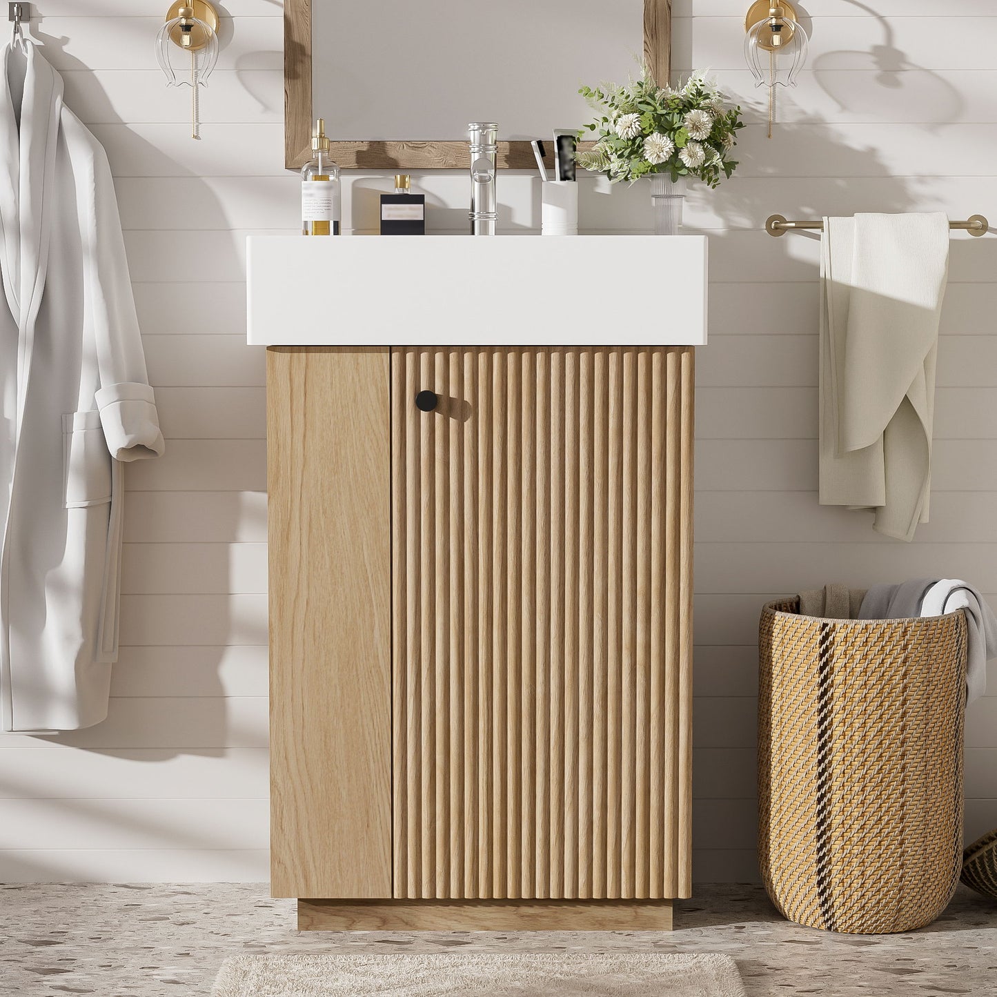 Bathroom Vanity With Sink, Freestanding Wood Grain Cabinet With Storage Hearth and Haven
