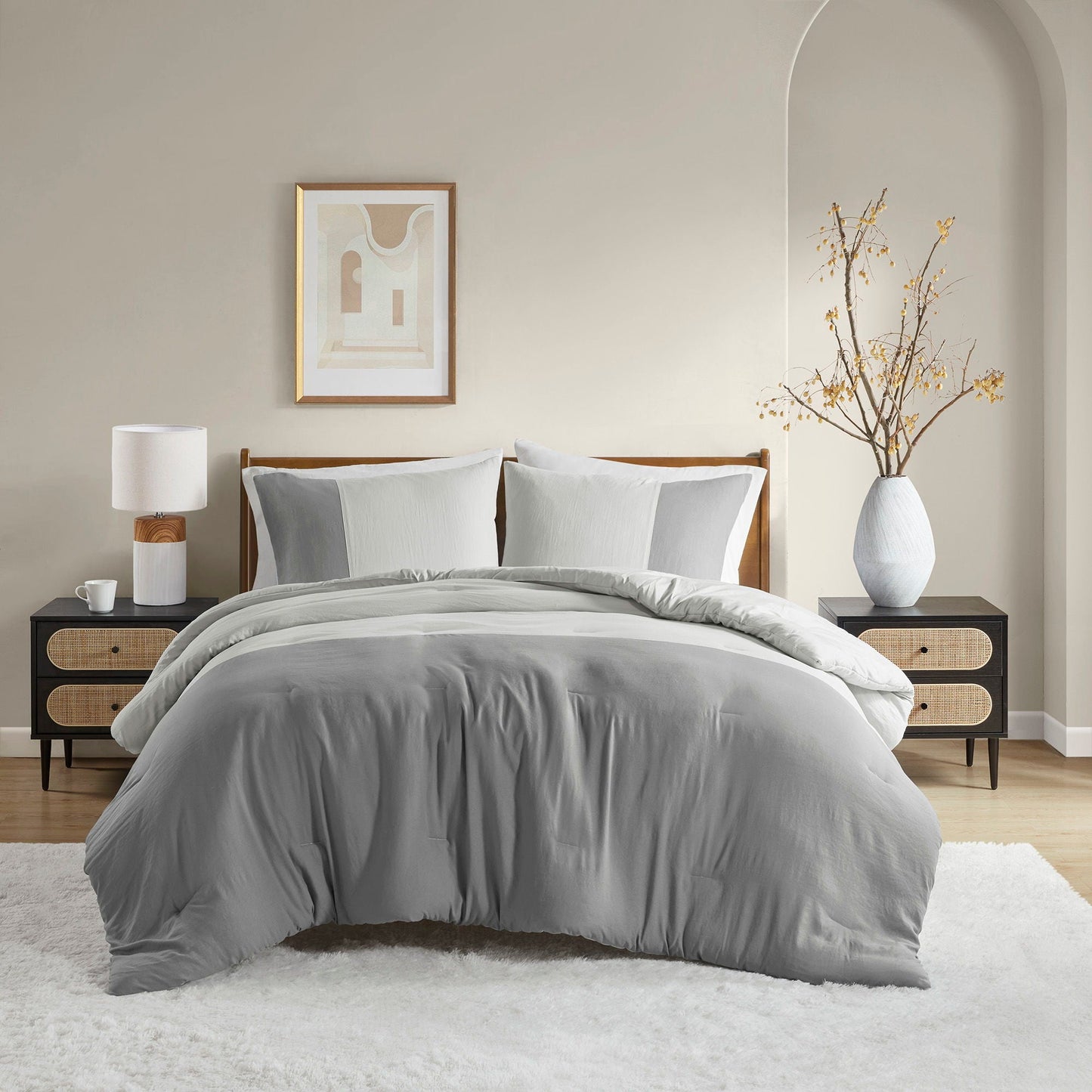 Miro - Twin/Twin Long Soft Washed Block Comforter Set - Gray Super Listing