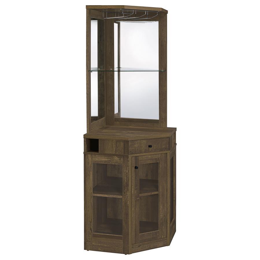 Alviso - 1-Drawer Corner Home Bar Wine Cabinet - Rustic Oak CoasterEveryday