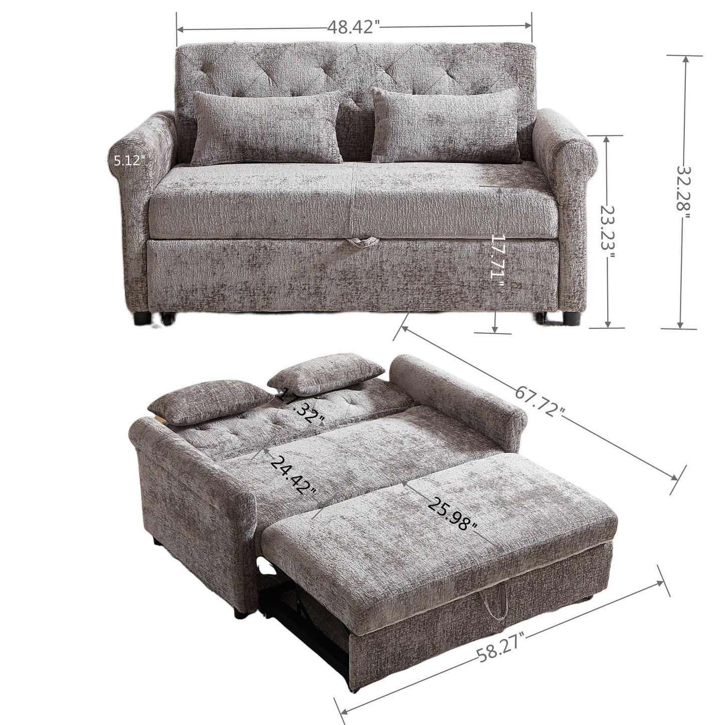 Loveseat Sofa Bed, Pull - Out Couch Sleeper & 2 Pillows Home Essentials
