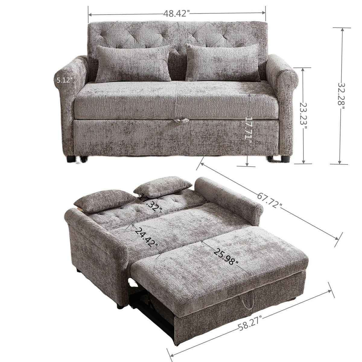 Loveseat Sofa Bed, Pull - Out Couch Sleeper & 2 Pillows Home Essentials