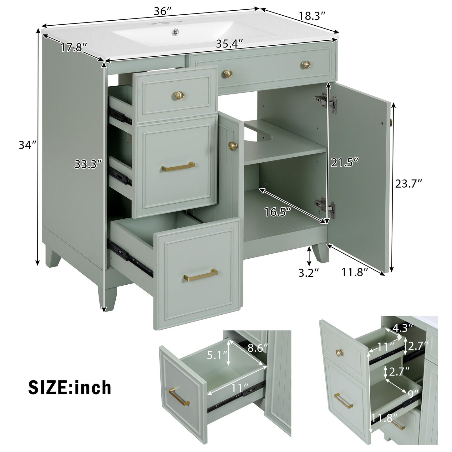 Bathroom Vanity With Sink, Soft Close Doors, Adjustable Shelves Hearth and Haven