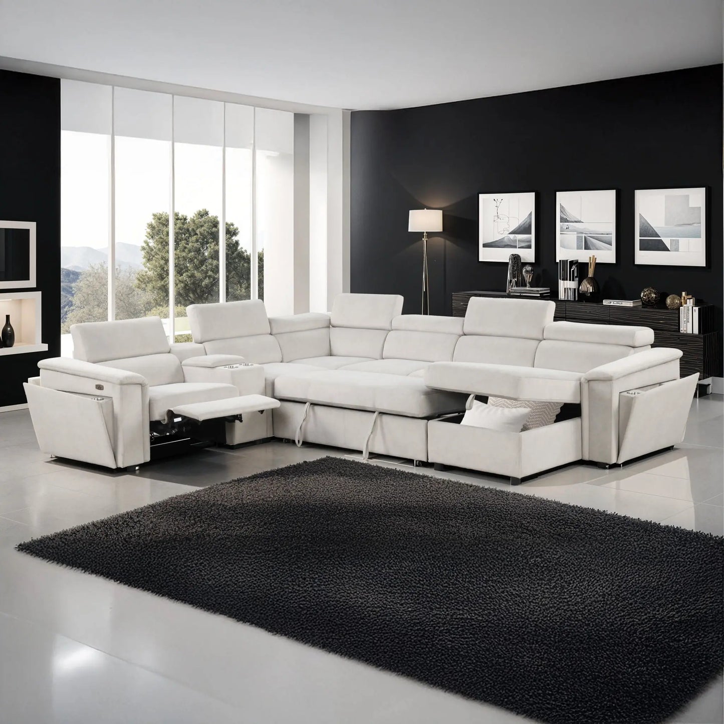 Harvey - Power Recliner Sectional Sleeper - Beige Matrix Furniture Group