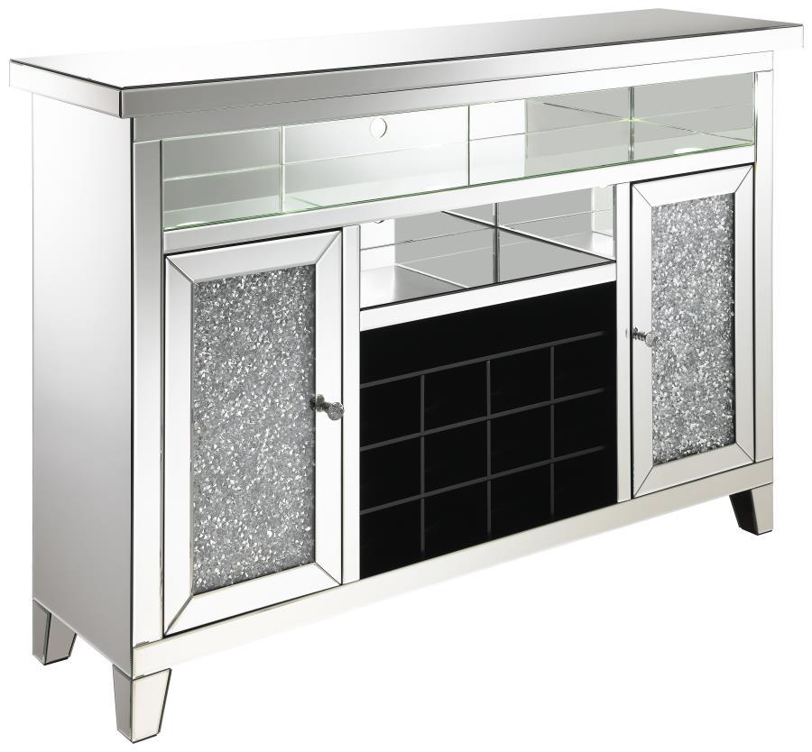 Melinda - 2-Door LED Mirrored Wine Storage Bar Cabinet - Silver CoasterElevations