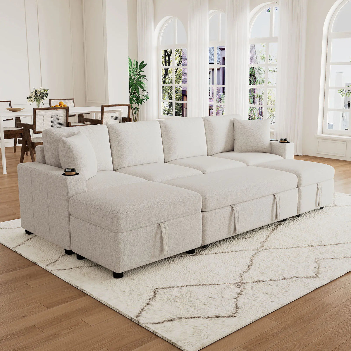 Sectional Sofa Convertible Pull-Out Bed With Storage Ottoman & USB Ports Hearth and Haven