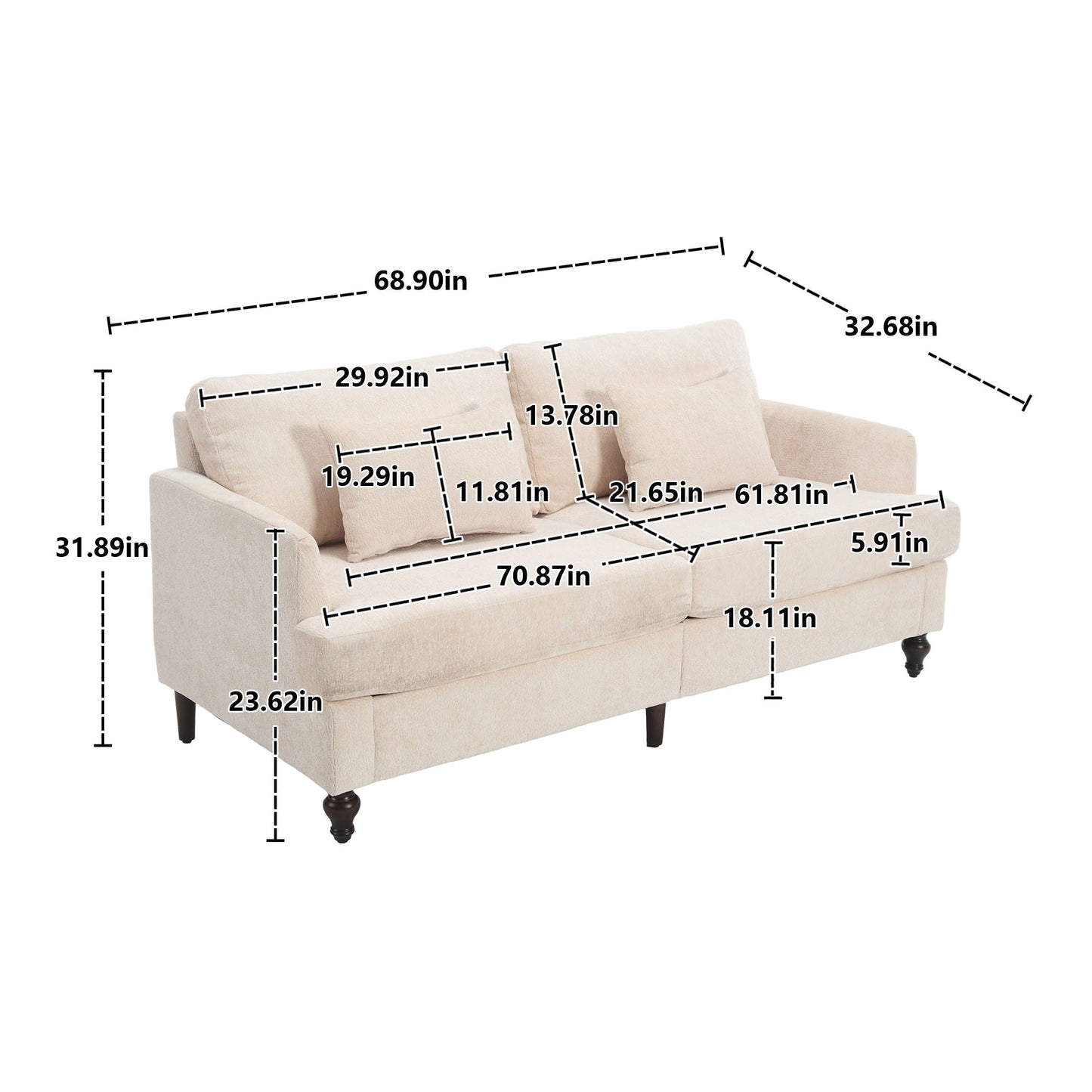 Mid Century Modern Chenille Fabric Loveseat Sofa, 2 Seat Upholstered Couch Home Essentials