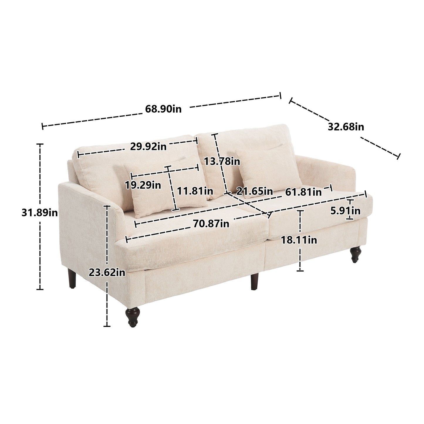 Mid Century Modern Fabric Loveseat Sofa, 2 Seat Upholstered Couch Home Essentials