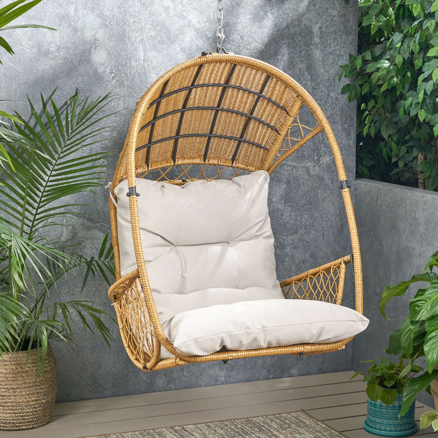 Malia - Wicker Hanging Chair With Cushion Noble House