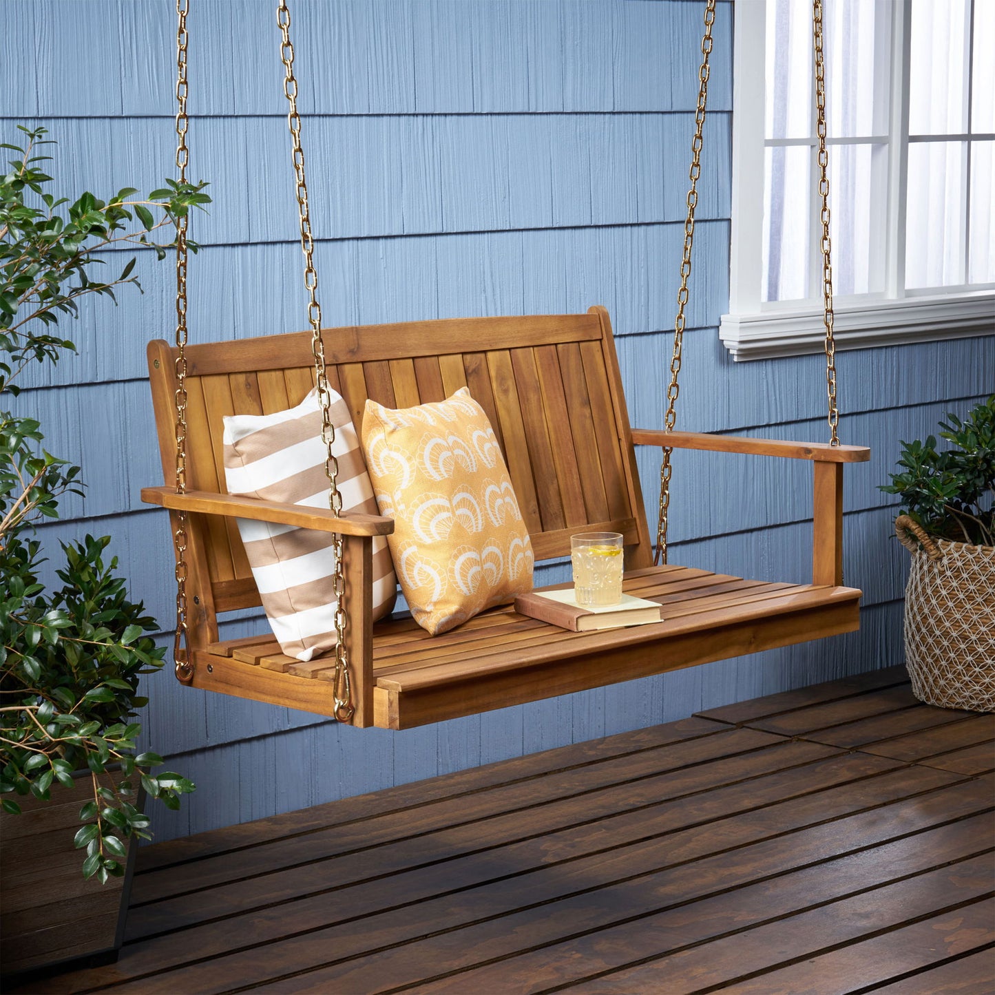 Tambora - Porch Swing Acacia Wood Slat Design Noble House