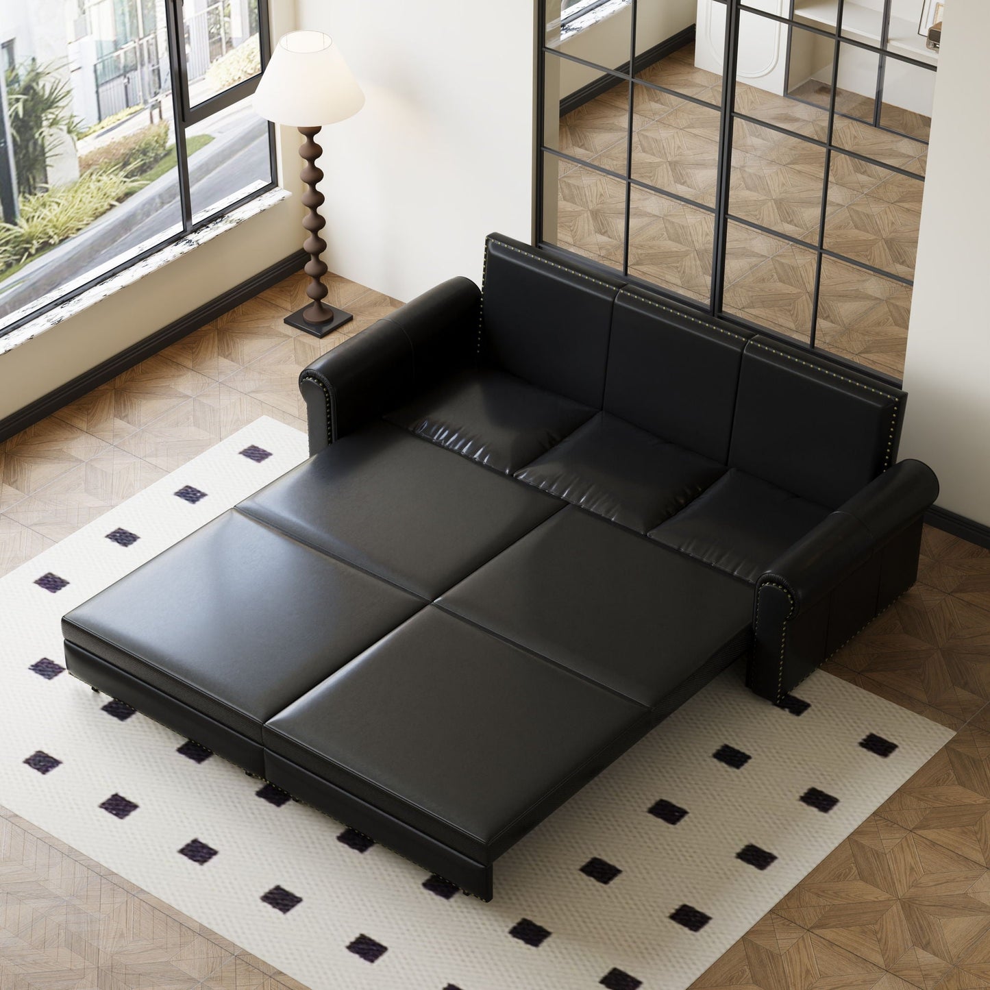3 In 1 Convertible Sleeper Sofa With Nailhead Trim & Rolled Arm Home Essentials