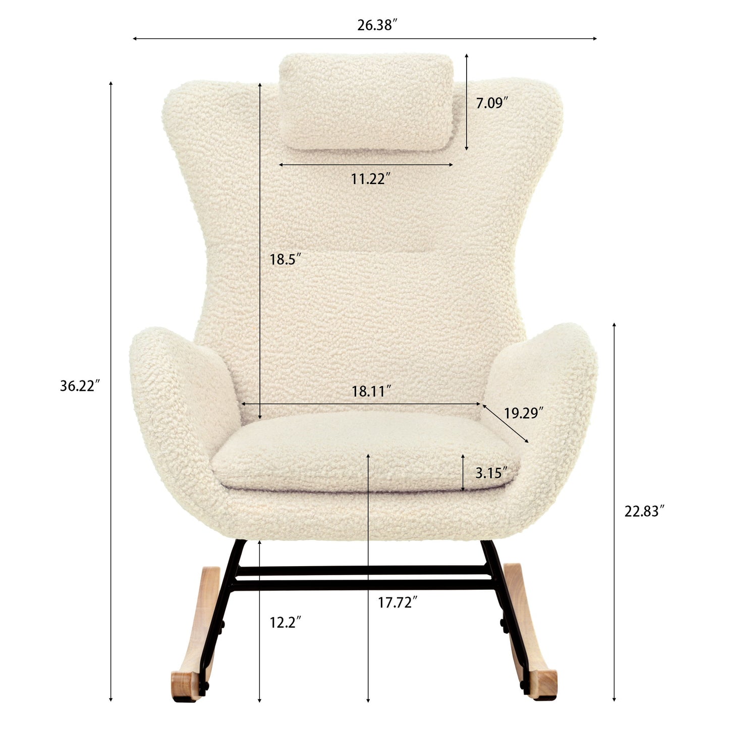 Rocking Chair Nursery, Teddy Upholstered Rocker Glider Chair With High Backrest, Adjustable Headrest & Pocket, Comfy Glider Chair For Nursery, Bedroom, Living Room, Offices, Rubber Wood Home Essentials