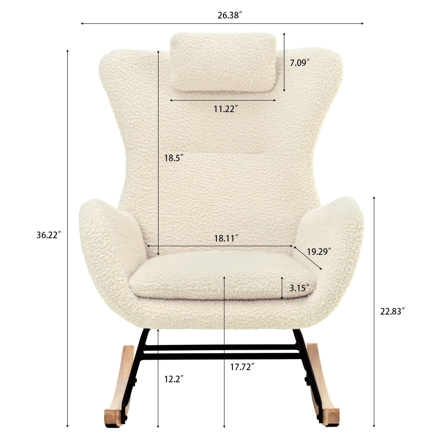 Rocking Chair Nursery, Teddy Upholstered Rocker Glider Chair With High Backrest, Adjustable Headrest & Pocket, Comfy Glider Chair For Nursery, Bedroom, Living Room, Offices, Rubber Wood Home Essentials